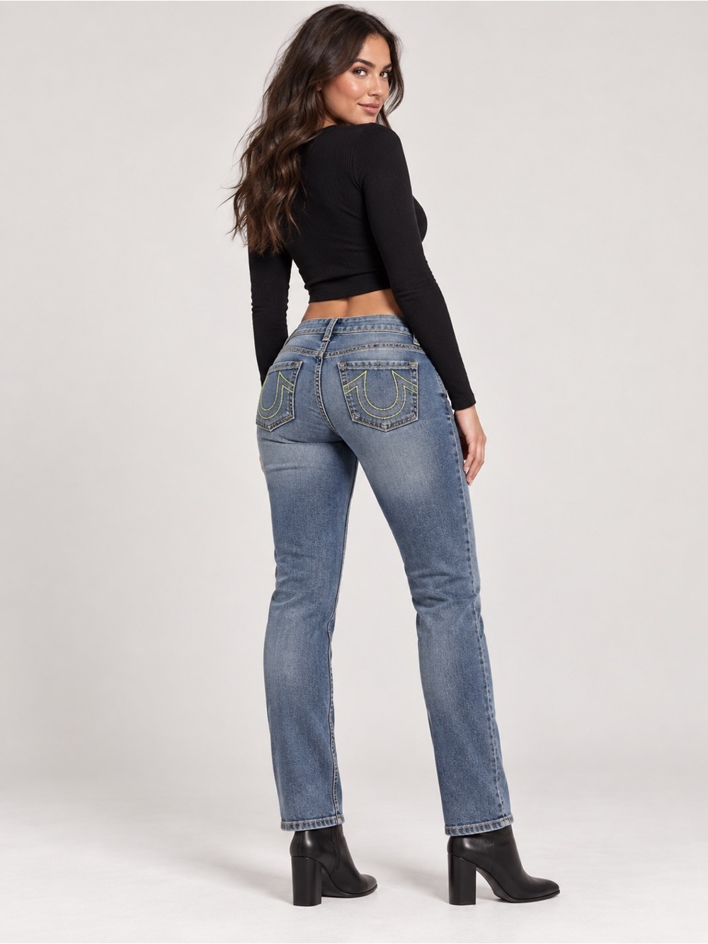True Religion Jennie Curvy Mid Rise Super Skinny Jeans Size 30 Green Stitch